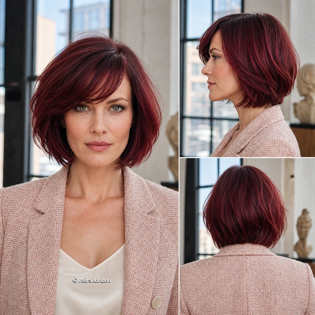 20 Bob Haircut Ideas: Rounded, Textured and Fringe Styles Wine Swept Bob