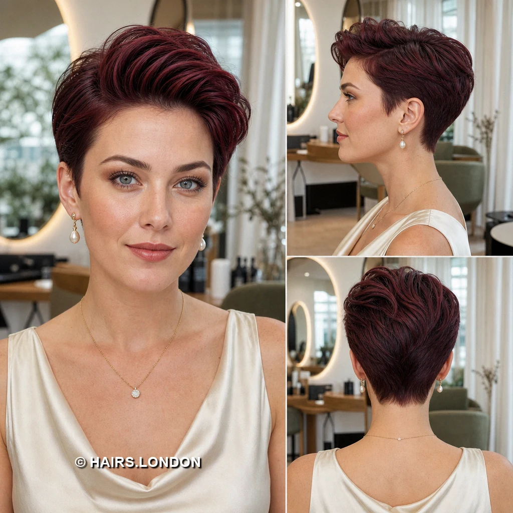 19 Burgundy Pixie Haircuts with Swept Fringe, Texture, and Tapered Napes Wine Textured Pixie