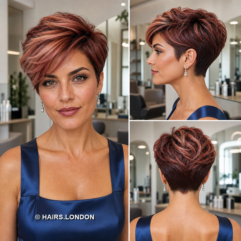 11 Highlighted Pixie Cuts with Sweeping Fringes and Textured Crowns Wine Tousled Pixie