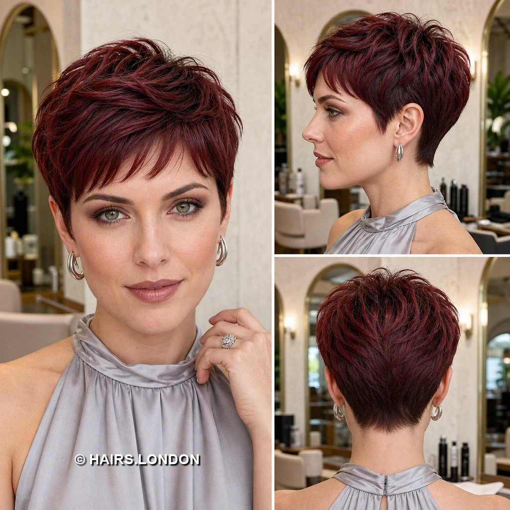 17 Burgundy Pixie Haircuts With Swept Fringes and Textured Crowns Wine Wavy Pixie
